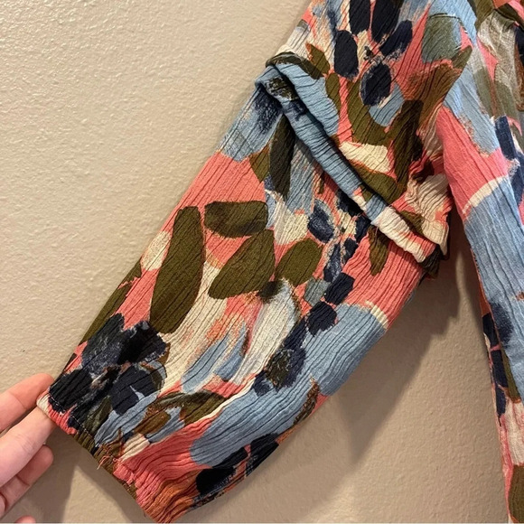 Zac & Rachel Floral Multi Color Square Neck Top Ruffle Sleeve Size Large - Picture 2 of 8